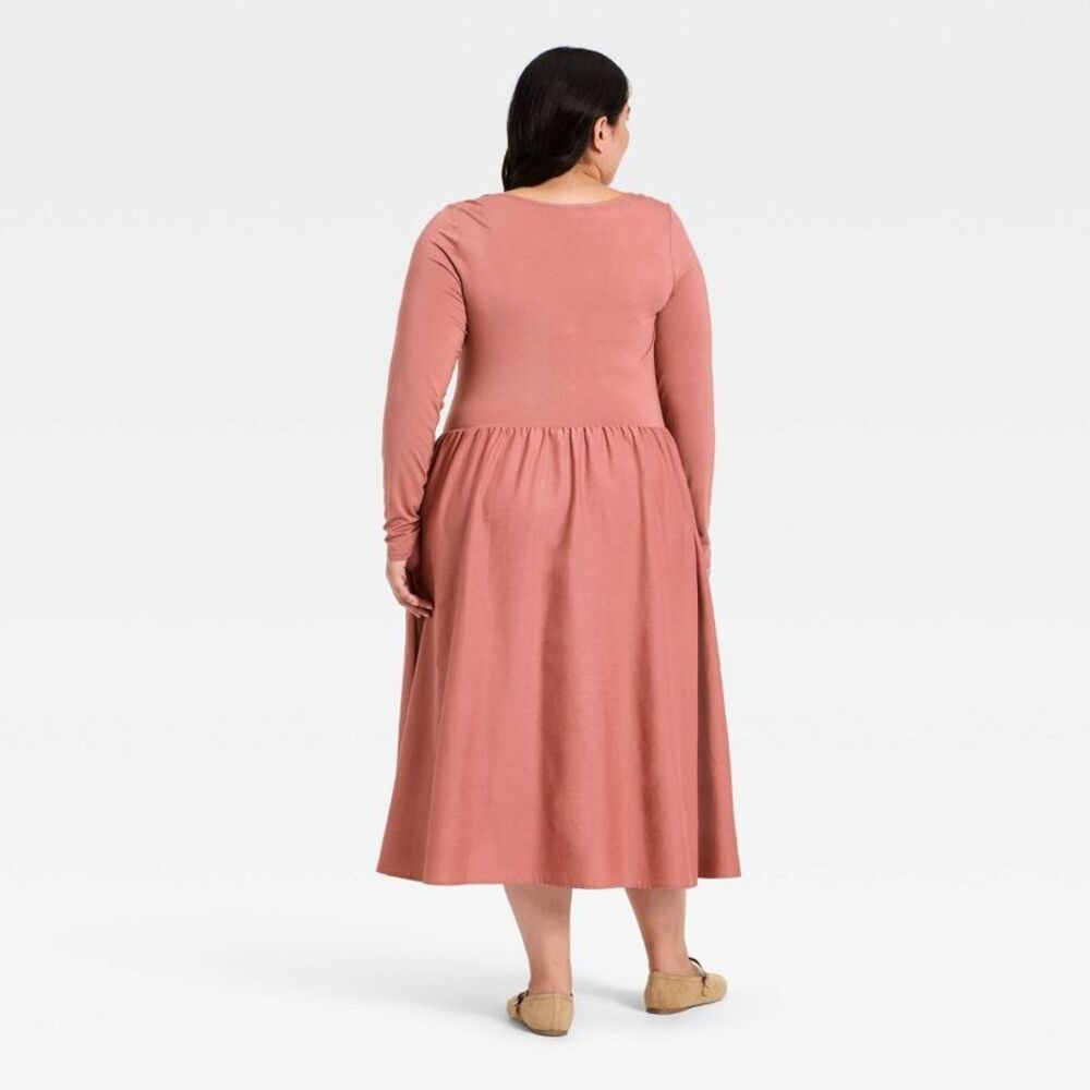 Ava & Viv - Women's Long Sleeve Knit Midi A-Line Dress - Ava & Purple - Picture 2 of 3